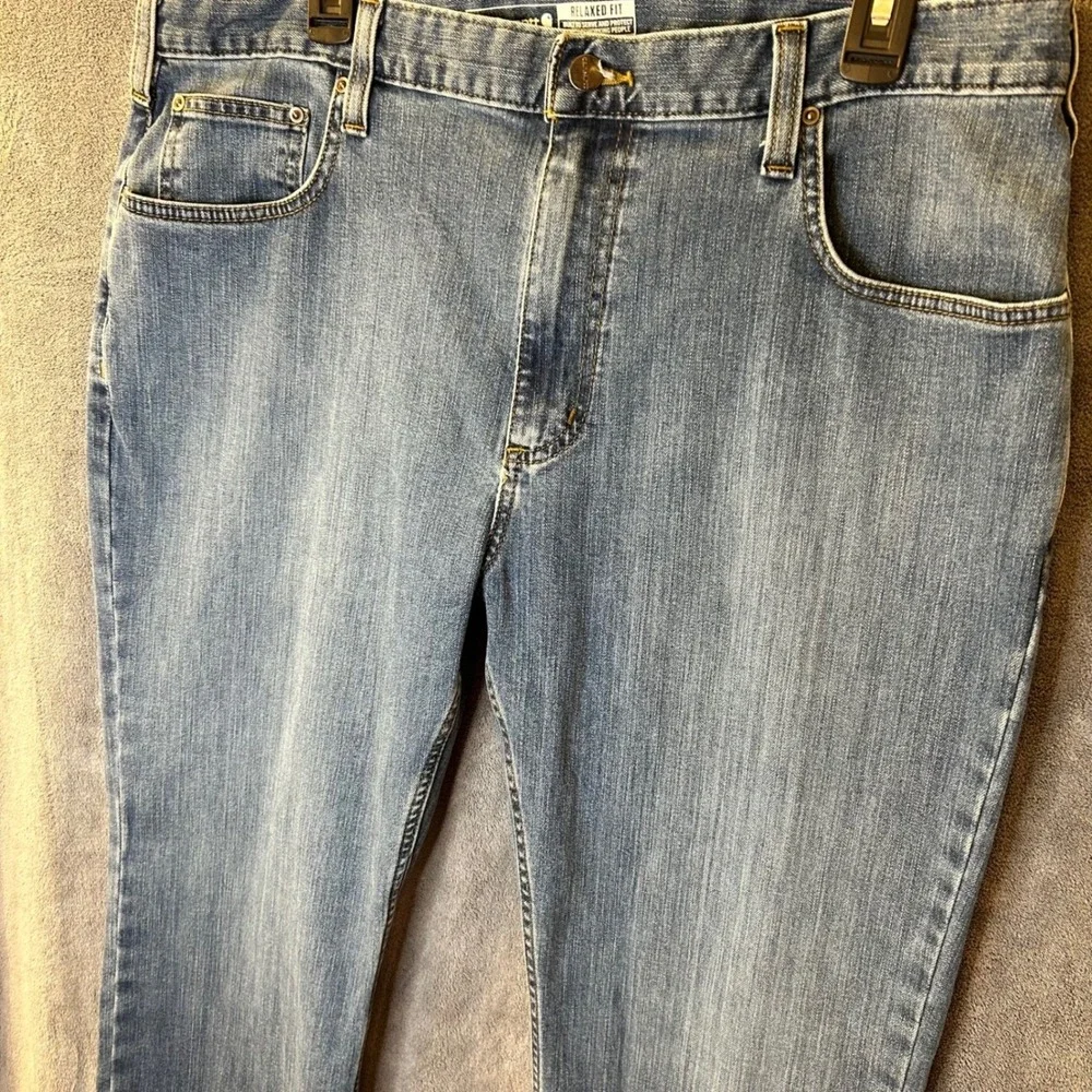 Carhartt Mens 38x30 Rugged Flex Relaxed Fit Jeans Light Wash Denim Stetch